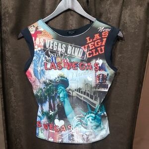 Girl Play Beaded Las Vegas Graphic Sleeveless Top Women's 100% Cotton